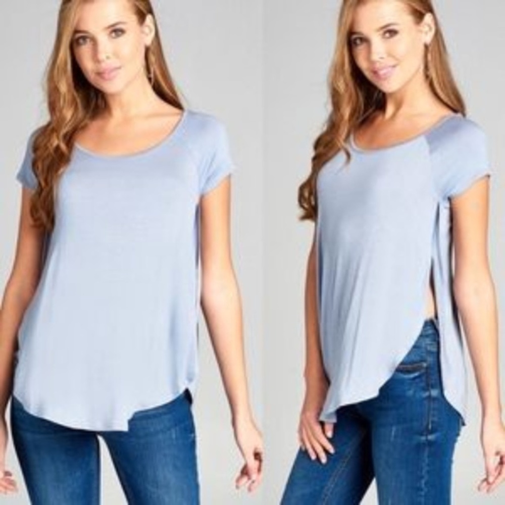 ❤SALE NWT Blue Side Split Tee Cap Sleeve NEW S M L